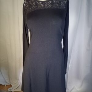 Poof! Black Long Sleeve Dress Crew Neck